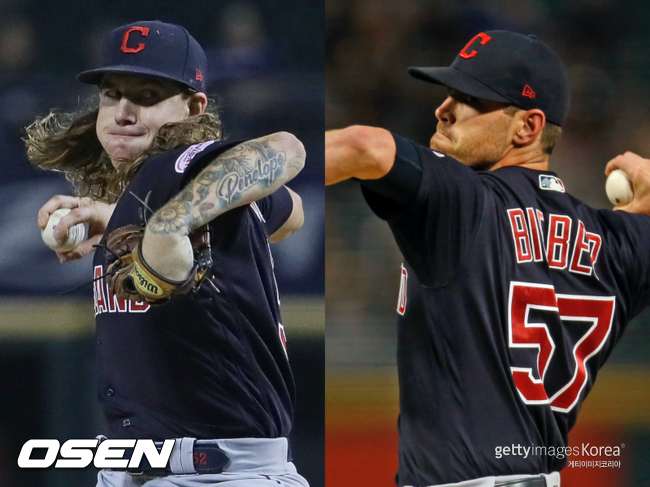 [사진] 클리블랜드 인디언스 마이크 클레빈저(왼쪽), 셰인 비버ⓒGettyimages(무단전재 및 재배포 금지)