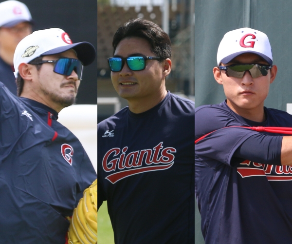 [사진] 질롱코리아에 파견됐던 노경은-정태승-강로한(왼쪽부터) /롯데 자이언츠 제공