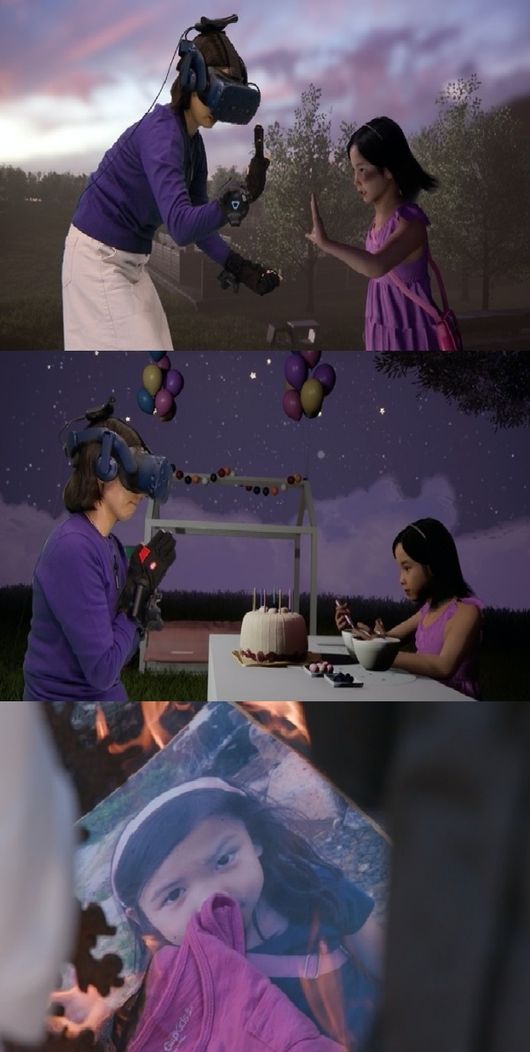 [사진=MBC 제공] '너를 만났다' 촬영 현장 스틸 컷. 장지성 씨가 VR 촬영장에서 나연이와 만나는 모습이다.