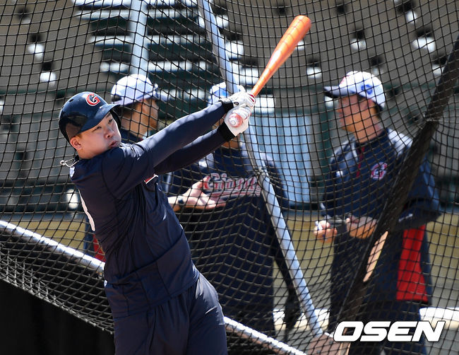 롯데 안치홍이 타격 훈련을 하고 있다. /sunday@osen.co.kr