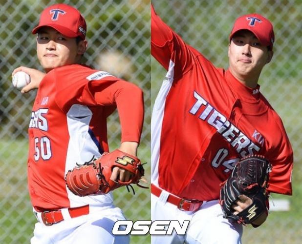 KIA타이거즈 김현수, 정해영(왼쪽부터)/OSEN DB