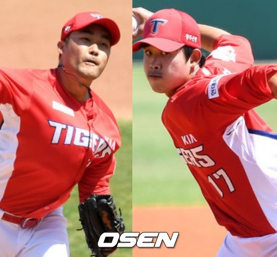 KIA타이거즈 투수 홍상삼과 임기영(왼쪽부터)./OSEN DB