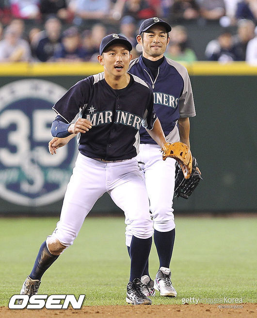 [사진] 2012년 시애틀 시절 가와사키(왼쪽)-이치로 /ⓒGettyimages(무단전재 및 재배포 금지)