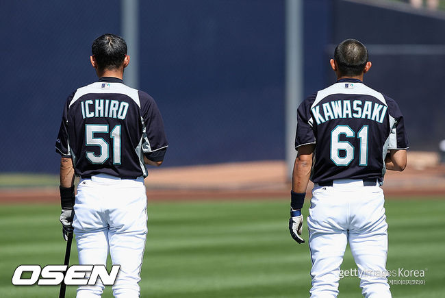 [사진] 2012년 시애틀 시절 이치로(왼쪽)-가와사키 /ⓒGettyimages(무단전재 및 재배포 금지)