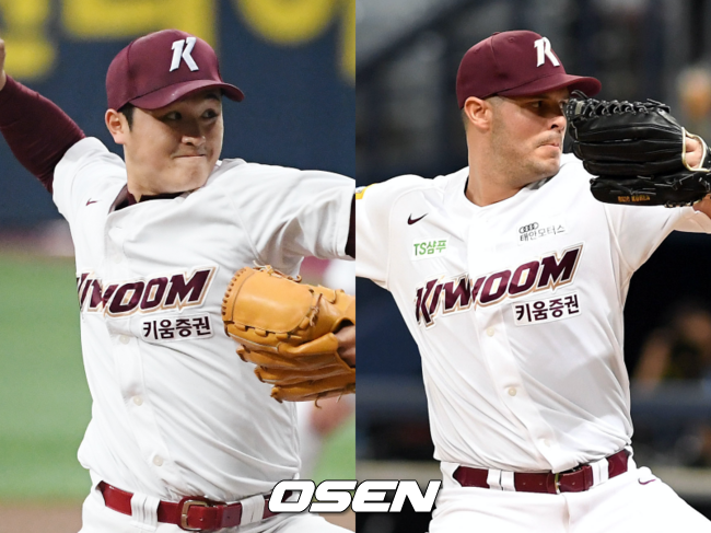 [사진] 키움 히어로즈 최원태(왼쪽), 브리검 / OSEN DB