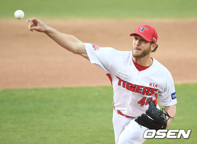 27일 오후 광주-기아 챔피언스필드에서 KIA 타이거즈와 NC 다이노스의 연습경기가 열렸다.1회초 KIA 가뇽이 역투하고 있다. /youngrae@osen.co.kr
