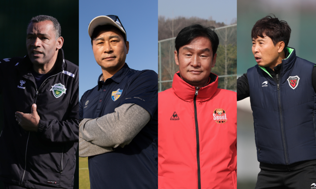 [사진] 모라이스 감독(전북)-김도훈 감독(울산)-최용수 감독(서울)-김기동 감독(포항) / 연맹 제공.