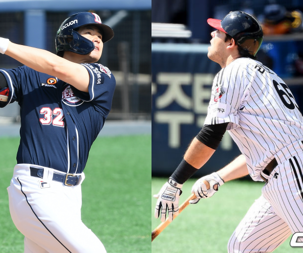 [사진] 두산 김재환(좌)-LG 라모스(우) / bellstop@osen.co.kr