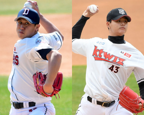 [사진] 두산 이용찬(좌)-KT 김민(우) / OSEN DB
