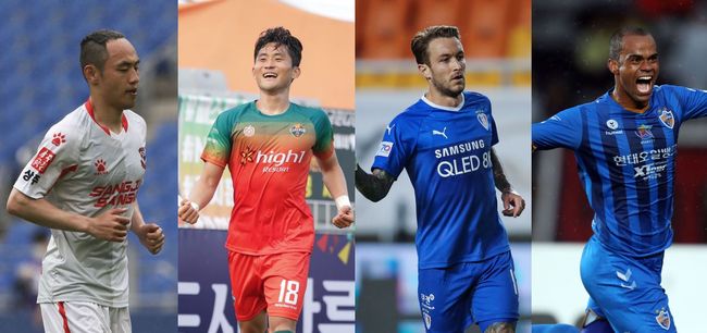 [사진] 연맹 제공 / 왼쪽부터 상주 문선민-강원 조재완-수원 타가트-울산 주니오