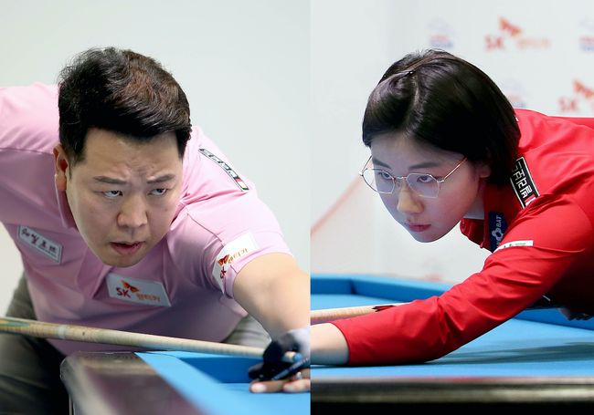 [사진]강동궁(왼쪽)과 이미래 /PBA제공