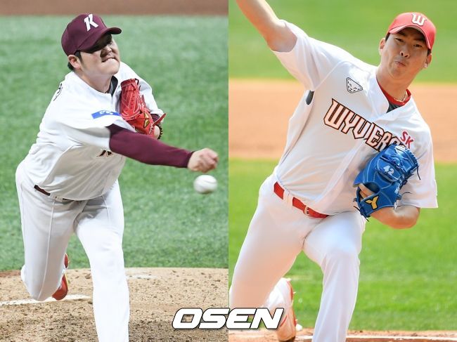 [사진] 키움 한현희, SK 문승원 / OSEN DB