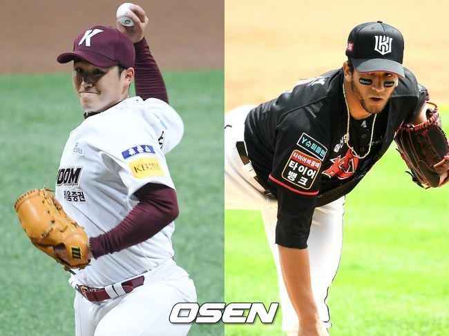 [사진] 키움 최원태(왼쪽), KT 쿠에바스 / OSEN DB