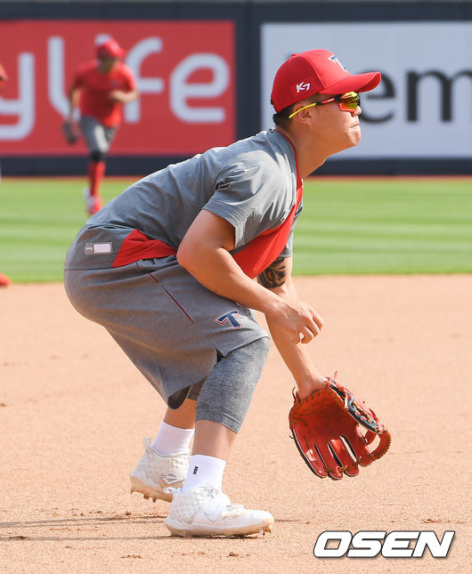 지난 9일 KT 위즈와 경기에 앞서 KIA 류지혁이 수비훈련을 하고 있다 / soul1014@osen.co.kr