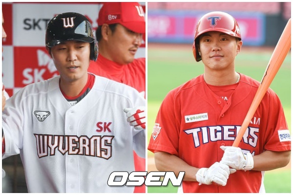 [사진] 두산에서 함께 뛰다 각각 트레이드로 팀을 옮긴 SK 이흥련(왼쪽)과 KIA 류지혁. 
