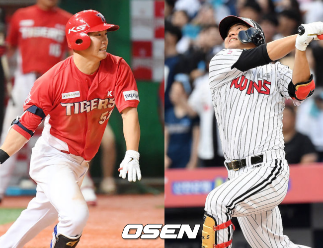 [사진] KIA 류지혁(좌)-LG 김민성(우) / OSEN DB