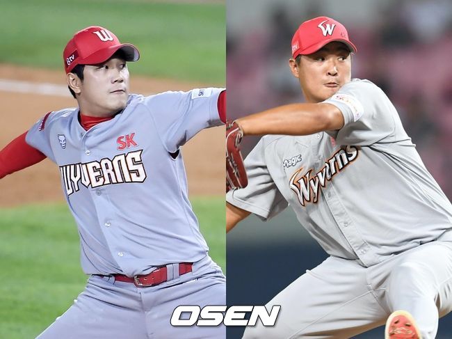[사진] SK 서진용(왼쪽), 정영일 / OSEN DB