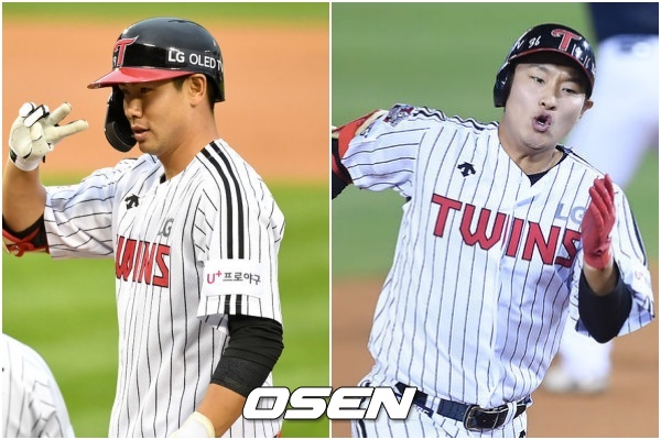 [사진] 홍창기(왼쪽)-김호은. 