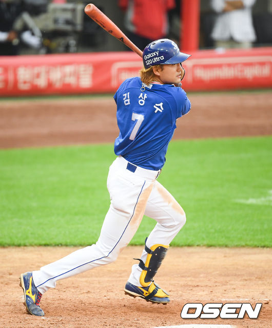 20일 광주KIA챔피언스필드에서 ‘2020 신한은행 SOL KBO리그’ KIA 타이거즈와 삼성 라이온즈의 경기가 열렸다.5회초 1사 삼성 김상숙가 안타를 날리고 있다. / soul1014@osen.co.kr