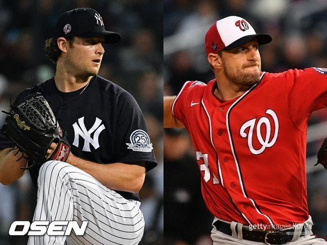[사진] 양키스 콜(왼쪽), 워싱턴 슈어저 ⓒGettyimages(무단전재 및 재배포 금지)