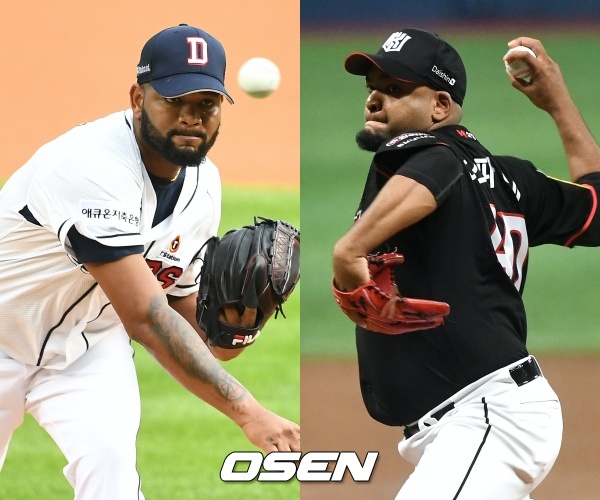[사진] 두산 라울 알칸타라(좌)-KT 오드리사머 데스파이네(우) / OSEN DB