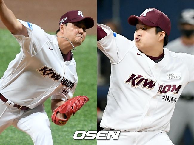 [사진] 키움 히어로즈 김태훈(왼쪽), 김재웅 / OSEN DB