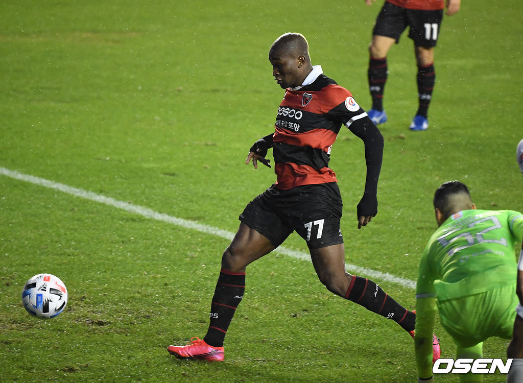 5일 오후 포항스틸야드에서 '2020 하나원큐 K리그1' 포항 스틸러스와 대구FC의 경기가 열렸다.후반 포항 팔라시오스가 동점골을 넣고 있다. /youngrae@osen.co.kr