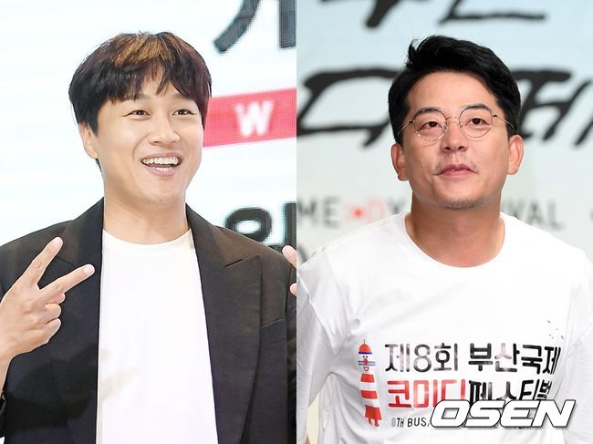 배우 차태현(왼쪽)과 개그맨 김준호가 '장르만 코미디'의 '찰리의 콘텐츠 거래소'에서 재회한다. OSEN DB