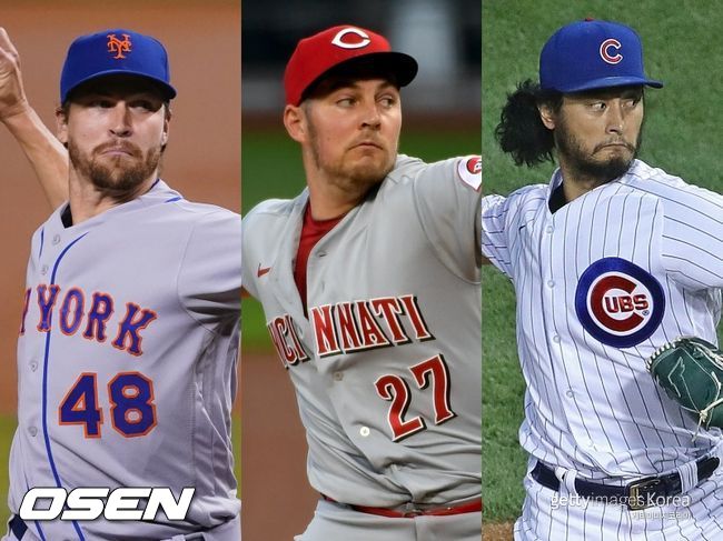 [사진] 뉴욕 메츠 제이콥 디그롬(왼쪽), 신시내티 레즈 트레버 바우어, 시카고 컵스 다르빗슈 유.ⓒGettyimages(무단전재 및 재배포 금지)