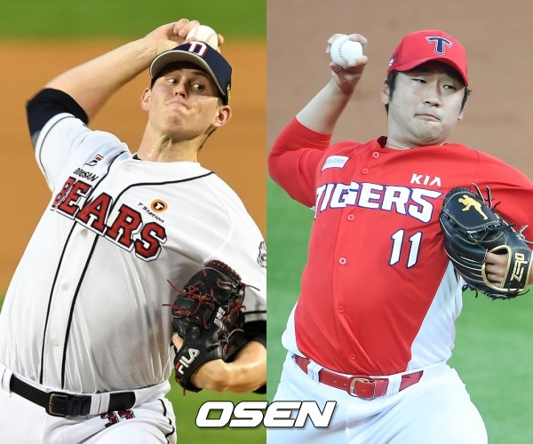 [사진] 두산 크리스 플렉센(좌)-KIA 이민우(우)