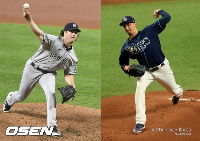 [사진] 뉴욕 양키스 투수 게릿콜(왼쪽)과 탬파베이 스넬. ⓒGettyimages(무단전재 및 재배포 금지)