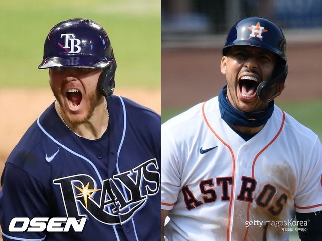 [사진] 탬파베이 마이크 브로소(왼쪽), 휴스턴 카를로스 코레아. ⓒGettyimages(무단전재 및 재배포 금지)