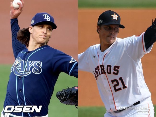 [사진] 탬파베이 타일러 글래스노(왼쪽), 휴스턴 잭 그레인키. ⓒGettyimages(무단전재 및 재배포 금지)