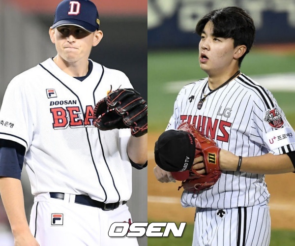 [사진] 두산 크리스 플렉센(좌)-LG 이민호(우) / OSEN DB