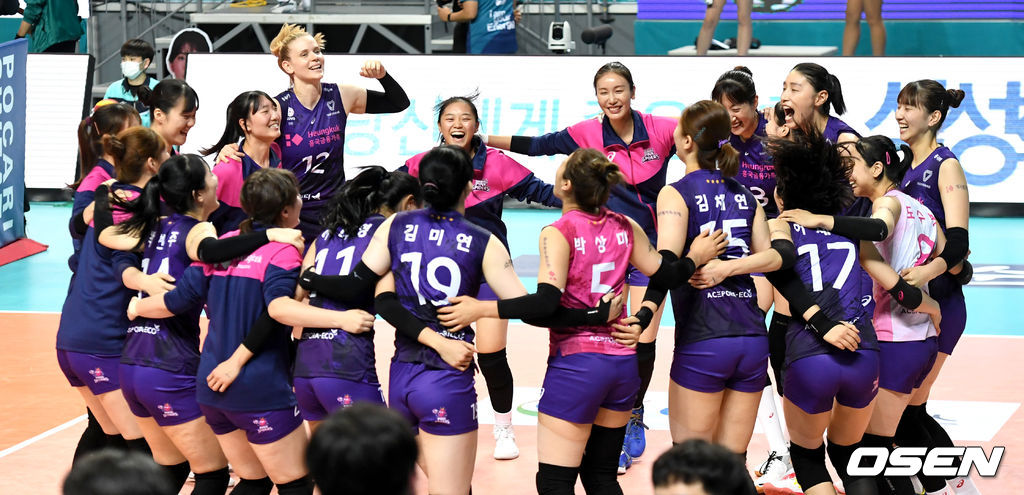 5세트, 극적인 승리를 거둔 흥국생명 김연경을 비롯한 선수들이 환호하고 있다. / dreamer@osen.co.kr