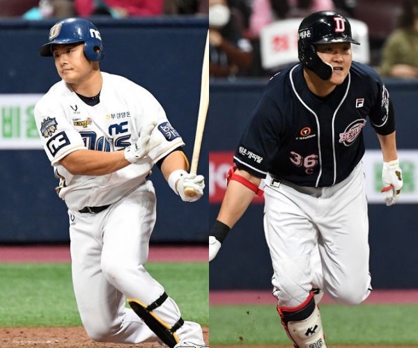 [사진] NC 강진성(좌)-두산 오재일(우) / OSEN DB