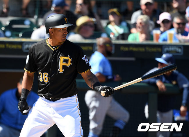 4일(한국시간) 미국 플로리다주 브레이든턴 레콤파크에서 개최된 ‘2019시즌 메이저리그 시범경기’ 피츠버그 파이어리츠와 탬파베이 레이스전, 피츠버그 호세 오수나가 타석에 들어서고 있다. /jpnews@osen.co.kr