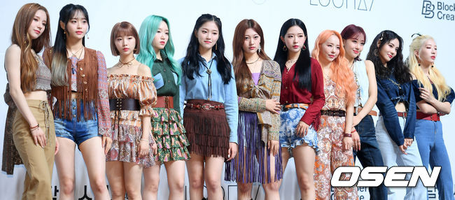 13일 오후 서울 용산구 블루스퀘어에서 그룹 이달의 소녀(희진, 현진, 하슬, 여진, 비비, 김립, 진솔, 최리, 이브, 츄, 고원, 올리비아 혜)의 새 미니앨범 '미드나잇'(12:00) 발매 기념 쇼케이스가 열렸다.그룹 이달의소녀가 포즈를 취하고 있다.  /cej@osen.co.kr