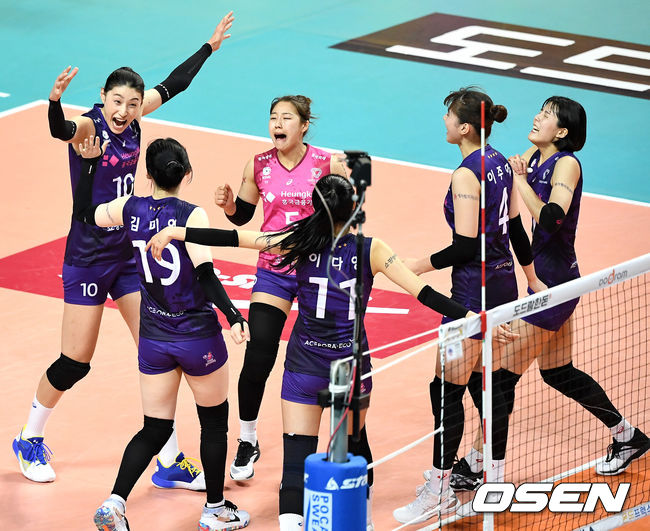 흥국생명 선수들이 득점을 올린 뒤 기뻐하고 있다. / dreamer@osen.co.kr