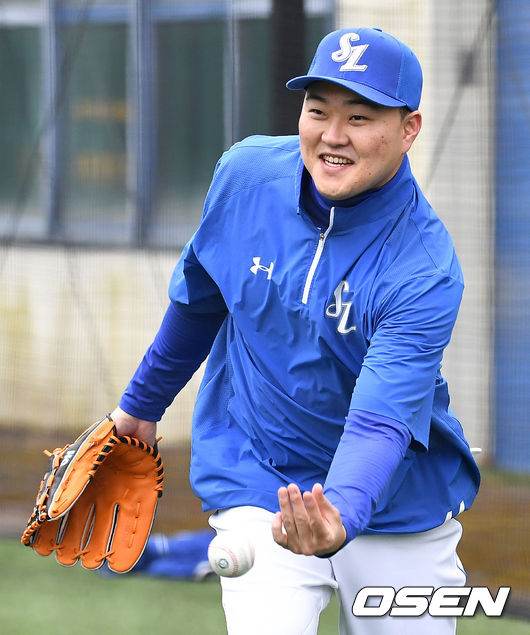 삼성 오재일이 수비 훈련을 하고 있다. / dreamer@osen.co.kr