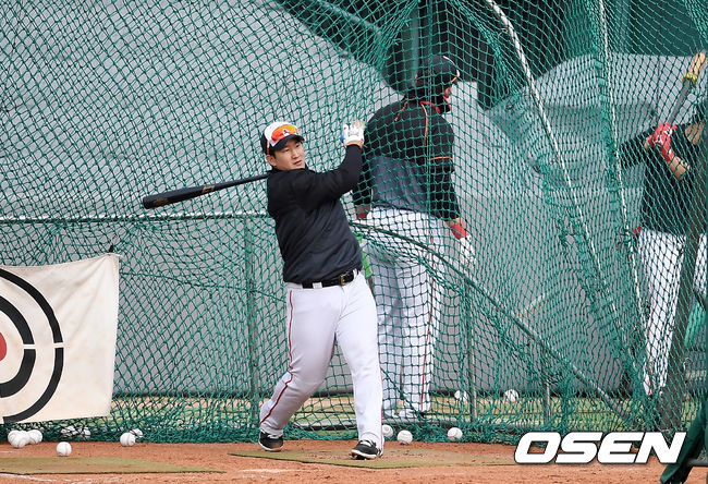 최재훈이 배팅 훈련을 하고 있다. /youngrae@osen.co.kr