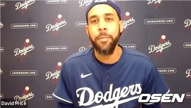 [사진] LA 다저스의 데이비드 프라이스가 20일(한국시간) 취재진들과 화상 인터뷰를 하고 있다. / LA 다저스 제공