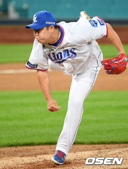 7회초 마운드에 오른 삼성 이승현이 힘차게 공을 뿌리고 있다./ rumi@osen.co.kr