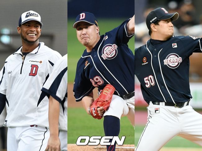 [사진] 두산 베어스 아리엘 미란다(왼쪽부터), 유희관, 이영하. / OSEN DB 