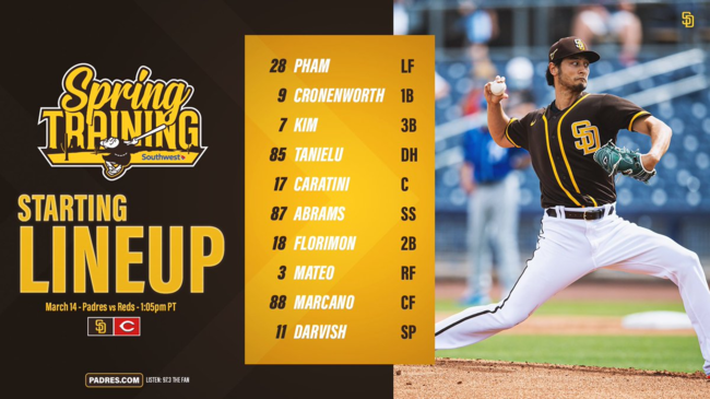 [사진] 샌이에이고 구단 SNS가 처음 발표했던 신시내티전 선발 라인업. 김하성은 3번 3루수로 이름을 올렸지만, 미열 증세로 경기 직전 제외됐다.