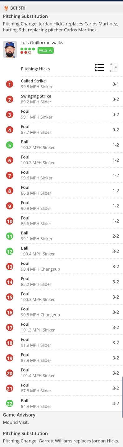 [사진] 12구 볼은 파울을 잘못 표기. 20구 파울은 실제로는 볼이었다. / MLB.com 게임데이