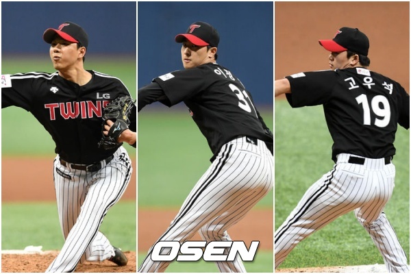 LG 불펜 투수 정우영-이정용-고우석이 16일 키움과의 연습경기에서 나란히 호투했다. /sunday@osen.co.kr