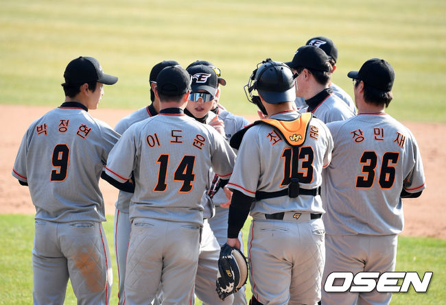 경기를 마치고 한화 선수들이 승리 하이파이브를 하고 있다. /jpnews@osen.co.kr