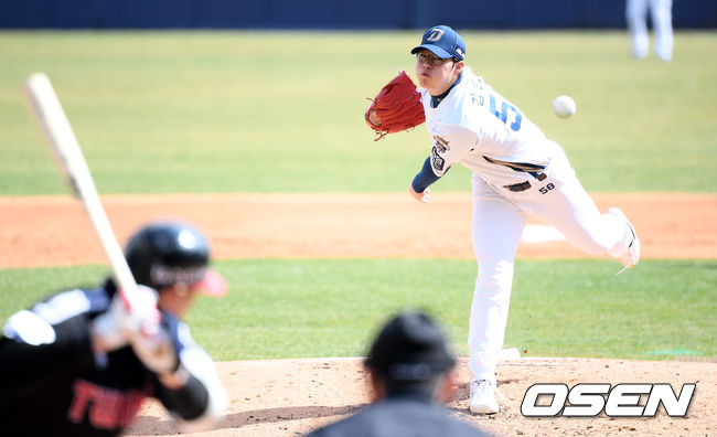 2일 창원NC파크에서 NC 다이노스와 LG 트윈스의 연습경기가 열렸다. 3회초 마운드에 오른 NC 김영규가 공을 뿌리고 있다. /cej@osen.co.kr