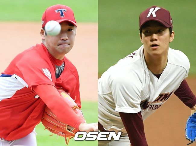 [사진] KIA 타이거즈 이민우(왼쪽), 키움 히어로즈 안우진. / OSEN DB